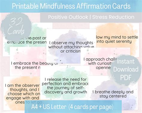 Mindfulness Affirmation Cards Instant Download Print At Home Simple