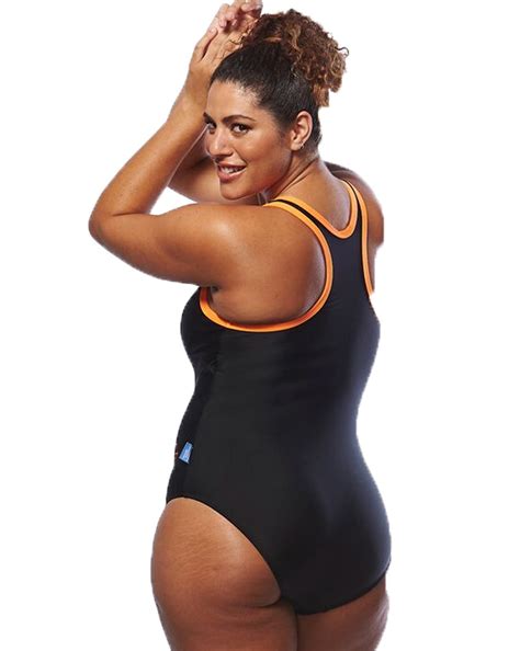 Plus Size Swimwear Curvy Chic Sports Racer Back Swimsuit Zip