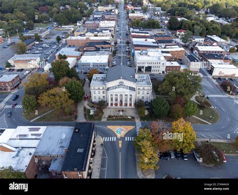 Lincoln County Courthouse in Lincolnton, North Carolina seen from drone ...