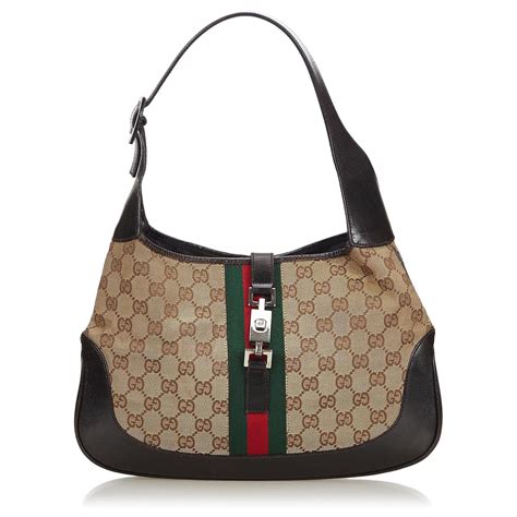 Gucci Brown GG Canvas Web Sac à bandoulière Jackie Cuir Toile Tissu