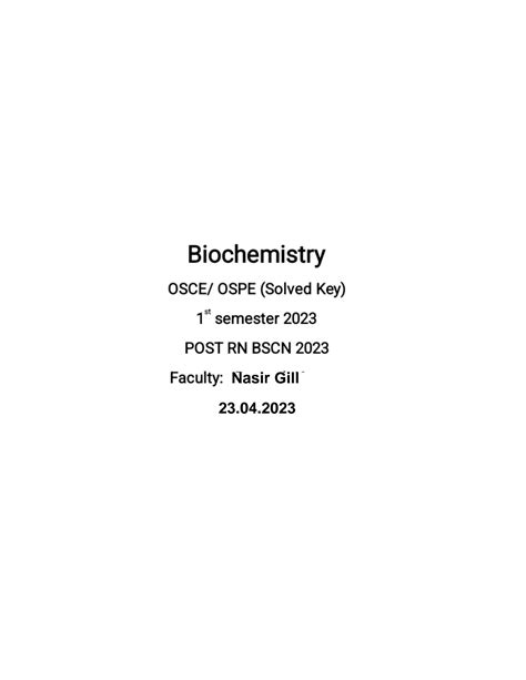 Solution Biochemistry Osceospe Solved Key 2023 Studypool