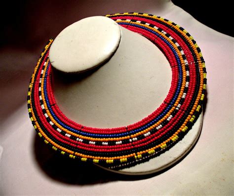 Vintage African Maasai Beaded Collar Necklace By Hummingglow