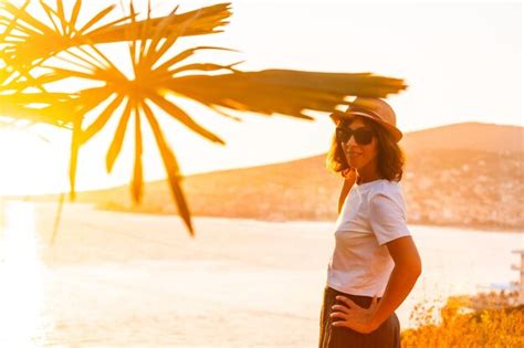 Premium Photo Tourist Woman At Sunset In Sarande Or Saranda On The