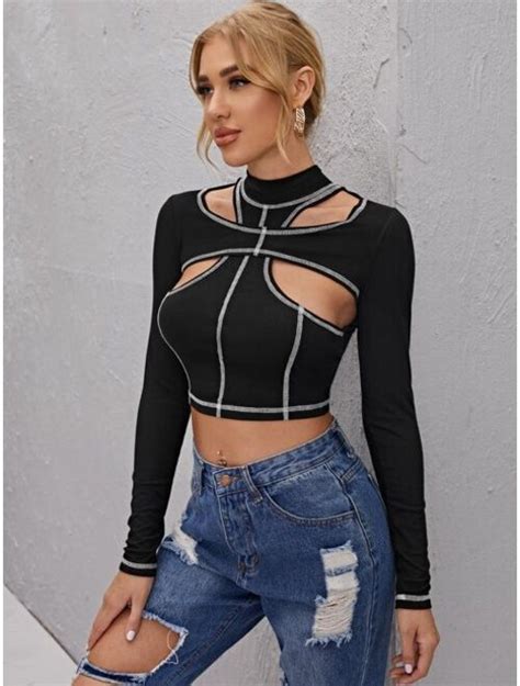 Buy Shein Cut Out Crop Slim Tee Online Topofstyle