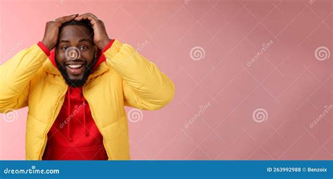 Waist Up Surprised Happy Lucky Young African American Bearded Male In