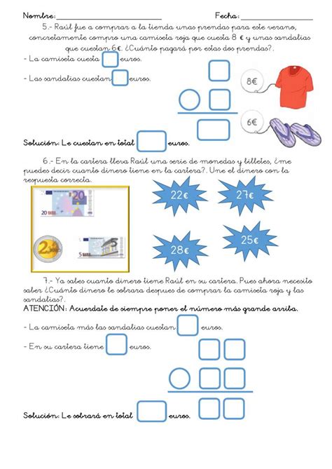 Ejercicio De Hoja 5 Monedas Y Billetes Fichas De Matematicas Nbkomputer