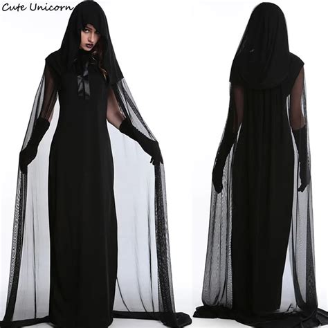 Women Halloween Purim Carnival Black Gothic Witch Cosplay Costume