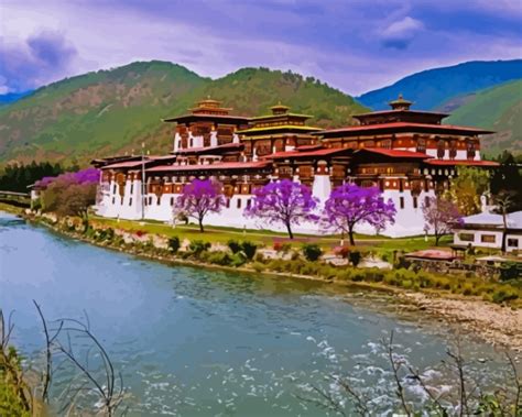 Punakha Dzong Bhutan Asia - 5D Diamond Painting - DiamondPaintings.SHOP