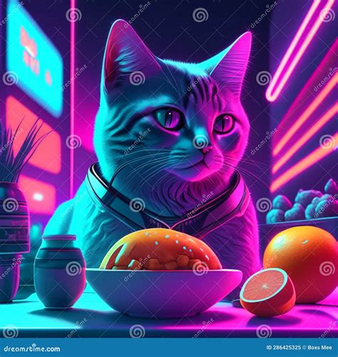 Funny Cat in a Bright Neon Light. 3d Illustration Stock Illustration ...