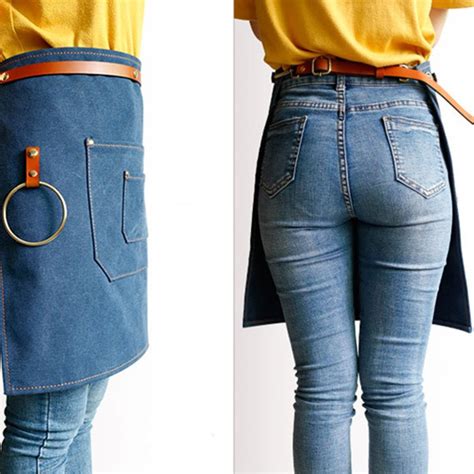 Denim Canvas Waist Apron Leather Straps Little Tailor Studio