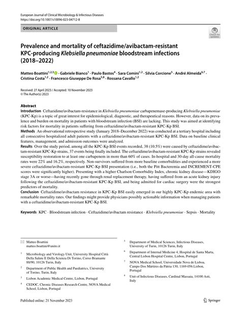 Pdf Prevalence And Mortality Of Ceftazidime Avibactam Resistant Kpc