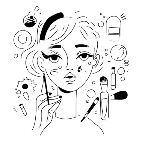 Premium Vector Fashion Illustration Of A Girl With Makeup Tools