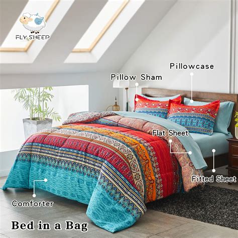 Flysheep Boho Striped Bed In A Bag 7 Pieces Queen Size Colorful