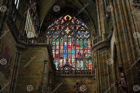 Czech Republic Prague September 21 2017 Stained Glass Window In St Vitus Cathedral In