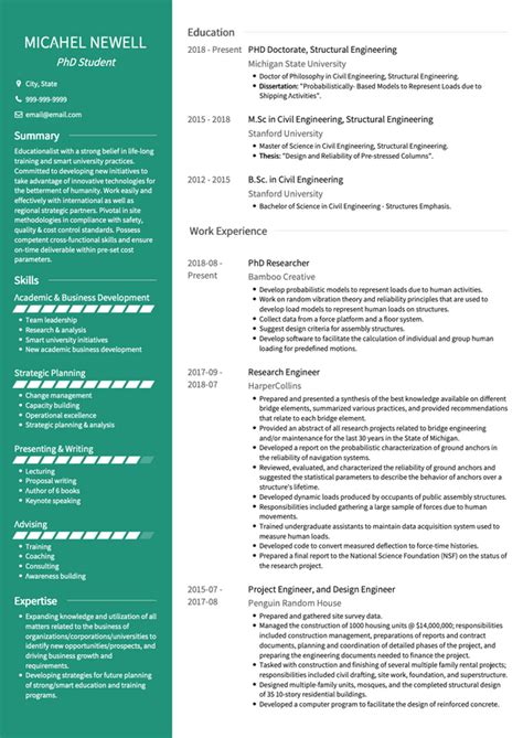 Phd Student Cv Examples And Templates Visualcv