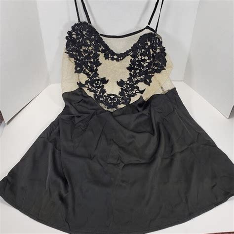 LINGERLOVE Sexy Lingerie Chemise Women S Size L Black Lace Satin Sheer Mesh New EBay