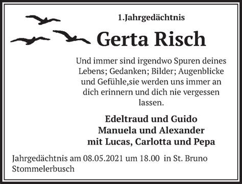 Traueranzeigen Von Gerta Risch Wirtrauern