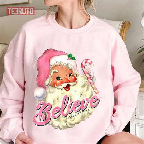 Groovy Vintage Pink Santa Claus Believe Christmas Unisex Sweatshirt