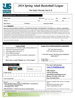 Fillable Online Adult Bball Reg Form United Sports Fax Email Print