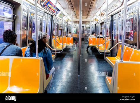 New York City, USA, Inside Subway with Empty Seats, tube train ...