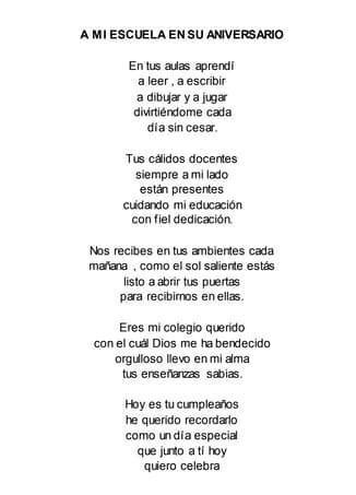 Poema Para El Colegio Con Estrofas Y Versos Tema Aniversario Del