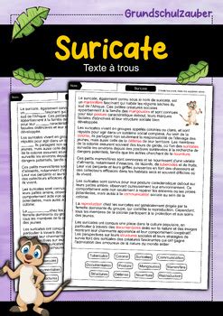 Suricate Texte à trous avec solution Animaux français by