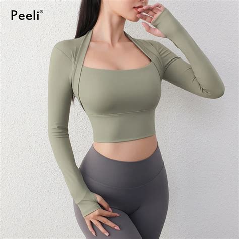 Long Sleeve Workout Shirts Crop Top Blouse Crop Top Yoga Long Sleeve Yoga Shirts Aliexpress