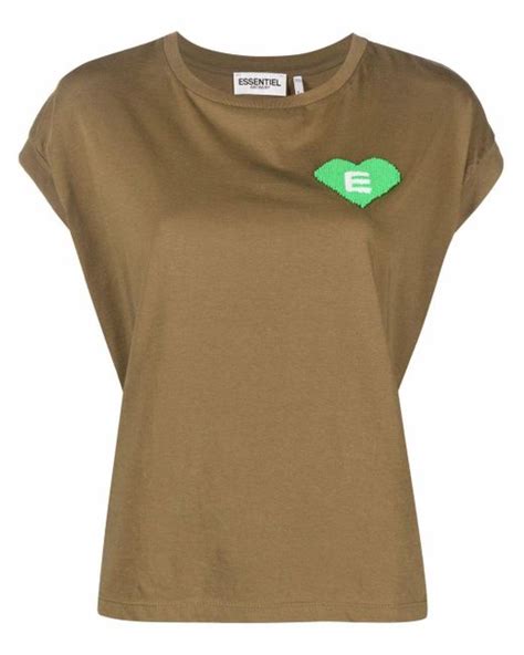 Essentiel Antwerp Cotton Logo Embroidered T Shirt In Green Lyst Canada