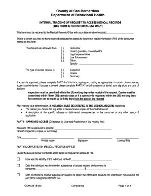 Fillable Online Sbcounty Internal Tracking Of Request To Access Medical