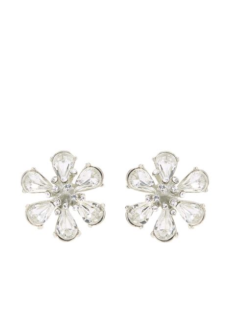 Oscar De La Renta Crystal Flower Button Earrings Farfetch