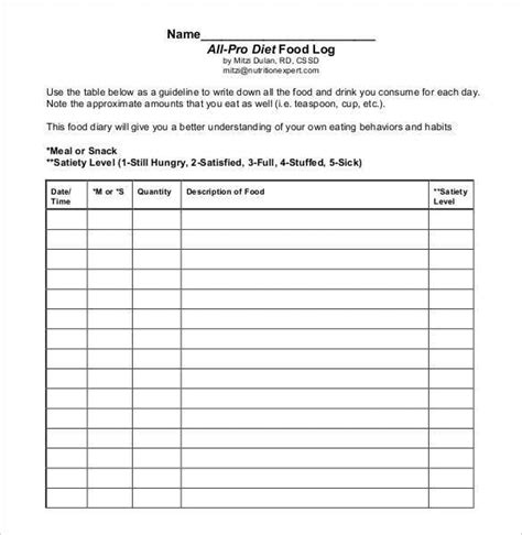 Food Waste Log Sheet Printable