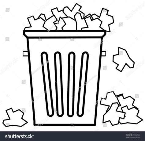 Outline Of Garbage Can Overflowing With Trash Vector