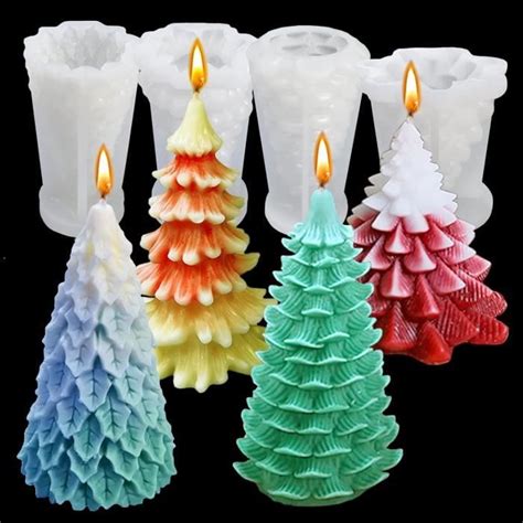 4Pcs Moule en silicone 3D pour sapin de Noël DIY Bougies Moule à