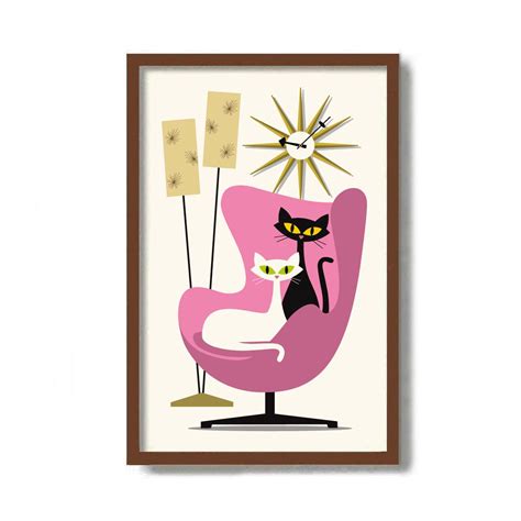 Atomic Cat Art Print Mid Century Modern Wall Art Cat Lover Etsy