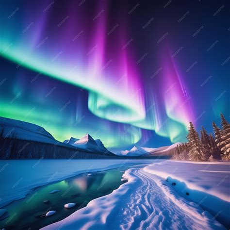 Premium Photo | Beautiful winter landscape with aurora borealis in the ...