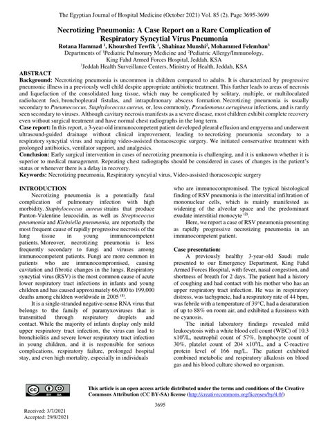 Pdf Necrotizing Pneumonia A Case Report On A Rare Complication Of