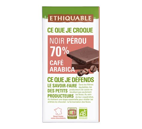 Chocolat noir 70 bio café arabica issu du Commerce équitable