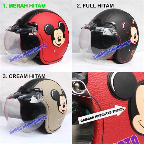 Jual Helm Bogo Kulit Dewasa Karakter Micky Mouse Kaca Cembung Putih