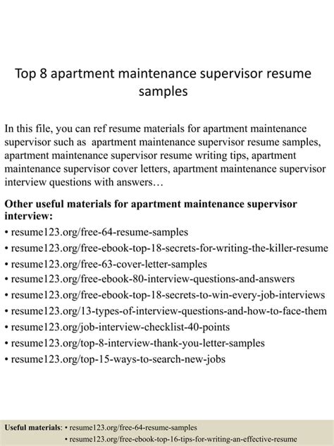 Top 8 Apartment Maintenance Supervisor Resume Samples PDF