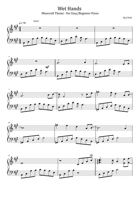 Wet Hands Arr Poon By C418 Sheet Music For Easy Piano At Sheet Music