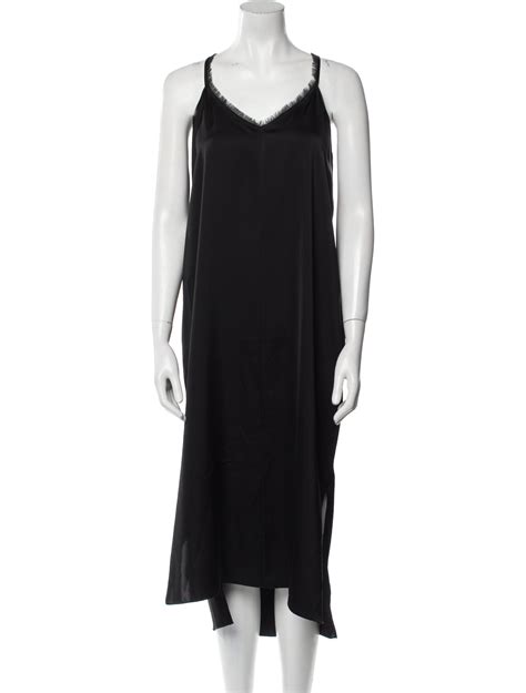 ATM Anthony Thomas Melillo V Neck Midi Length Dress Black Dresses