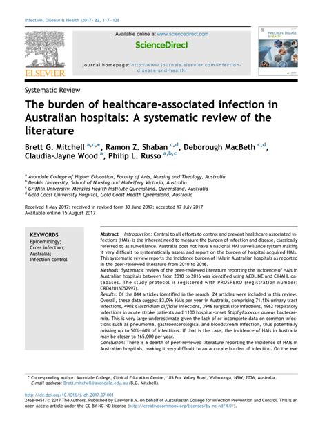 Pdf The Burden Of Healthcare Associated Infection In Australian