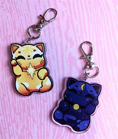 Sun And Moon Lucky Cat Double Sided Acrylic 2in Charm Etsy