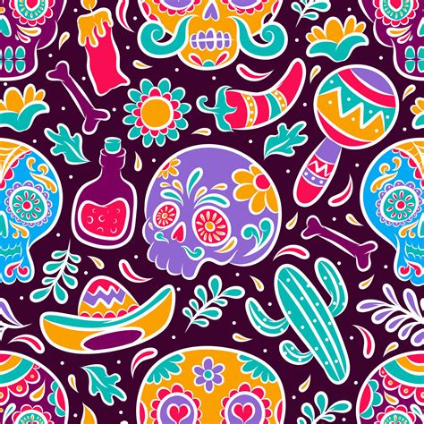 Sugar Skull Hand Drawn Colorfull Seamless Patten 10927732 Vector Art at Vecteezy