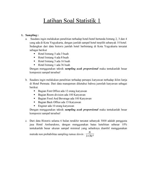 Latihan Soal Statistik Saudara Ingin Melakukan Penelitian Terhadap