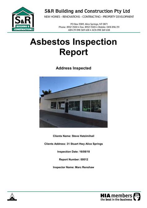 Pdf Asbestos Inspection Report Dokumentips