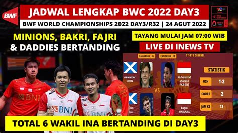 Jadwal BWF World Championship 2022 Hari Ini 4 MD INA Bertanding LIVE