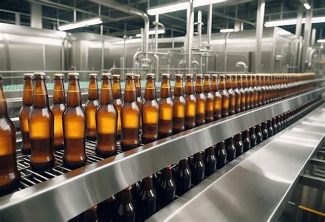 Beer Bottles On The Assembly Line In A Modern Brewery Premium Ai