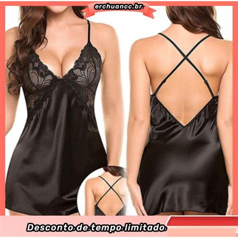 Lingerie Sexy Seda Gelo De Volta Cruz Sling Camisola Terno Shopee Brasil
