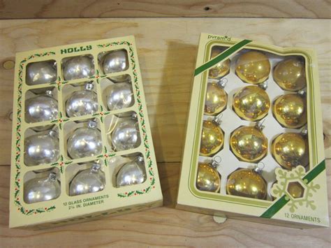 12 Pieces Of Vintage Pyramid Brand Gold Glass Christmas Ornaments Size